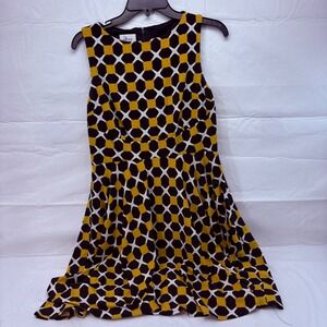 JM Collection Womens 10P Yellow Black Geometric Honeycomb Fit Flare Dress 4289